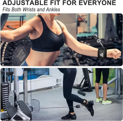 Miniatura 4 de Muñequeras para gimnasio de cables, correas de muñeca ajustables para máquinas de cable de elevación de neopreno acolchado