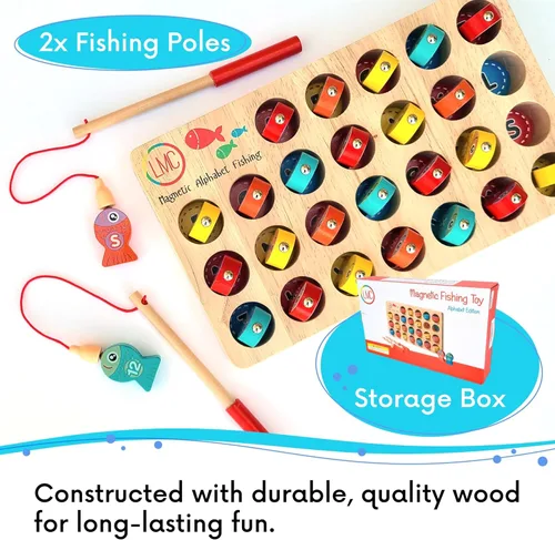 Miniatura 5 de Juguete magnético de pesca del alfabeto – letras, números y 2 cañas de pesca – Juguetes de aprendizaje del alfabeto y matemáticas – Juego de pesca