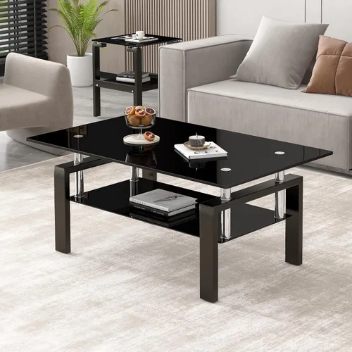 Miniatura 17 de Mesa de centro rectangular de vidrio para sala de estar, con mesa de vidrio templado y capa de MDF, para sala de estar y oficina