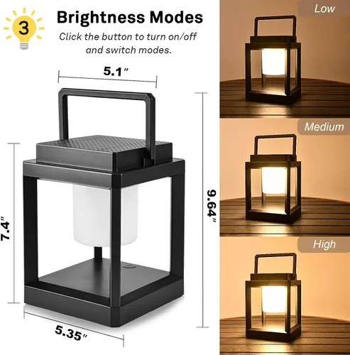Miniatura 2 de Lámpara de mesa solar para exteriores, luz recargable inalámbrica para patio, linterna LED portátil con control táctil, 3 niveles de brillo, 4800
