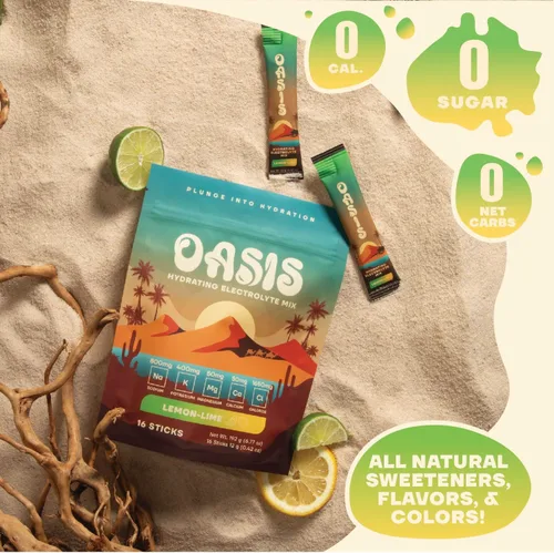 Miniatura 2 de Oasis - Polvo de electrolitos sin azúcar, cero calorías, sabor natural, paquetes de hidratación para entrenamiento o salir, solución de polvo