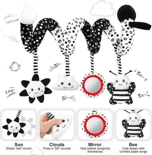 Miniatura 2 de Juguetes para recién nacidos, juguetes para bebés de alto contraste en blanco y negro, de 0 a 6 meses, con tarjetas sensoriales y sonajero, esencial