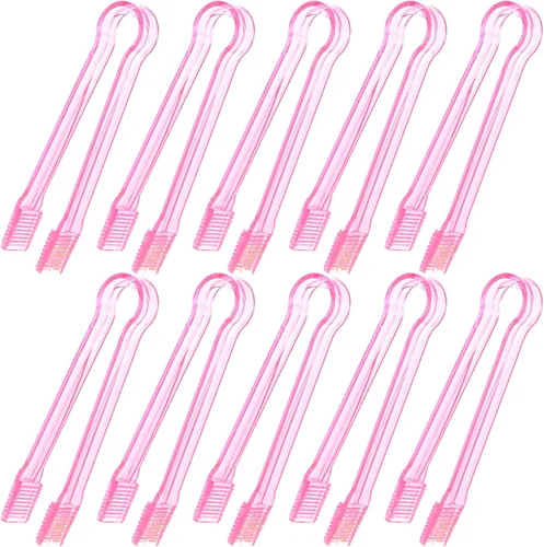 10 piezas de pinzas de buffet de plástico, pinzas de cocina transparentes rosas mini utensilios de servir para alimentos, hielo, ensalada, buffet,
