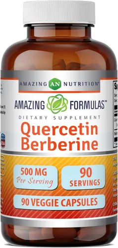 Amazing Formulas Quercetina 250 mg y berberina 250 mg | Suplemento de cápsulas vegetales | Sin OMG | Sin gluten | Fabricado en Estados Unidos