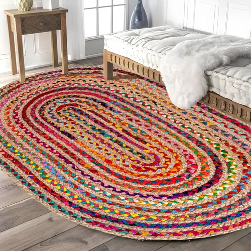 Miniatura 8 de Savi Home Farmhouse - Alfombra Chindi de algodón de yute de 4 x 6 pulgadas, ovalada, multicolor, tejida a mano, alfombra trenzada para sala