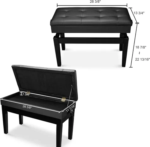 Miniatura 9 de AW Banco de piano dúo con almacenamiento ajustable de madera negra para teclado, asiento cojín de cuero, silla Paino para piano, tienda de música
