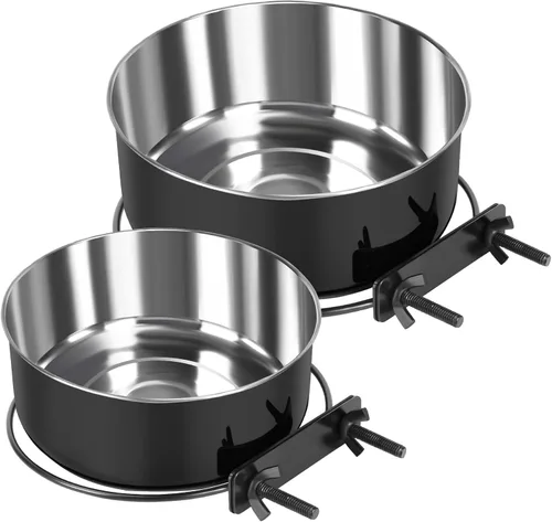 Miniatura 11 de 2 Piezas Cuencos Pequeños de Comida y Agua para Perros y Mascotas para Jaula de Acero Inoxidable Antiderrames, Cuencos Colgantes para Gatos