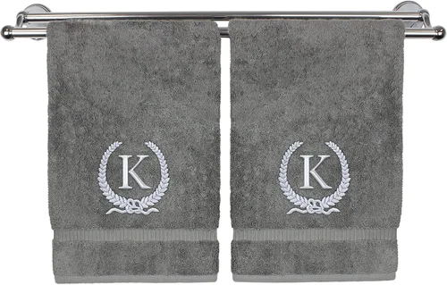 Miniatura 21 de Toalla de mano con monograma, regalo personalizado, 16 x 30 pulgadas, diseño de corona dorada bordada con letra blanca en toalla negra, extra