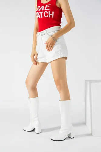 Miniatura 4 de Botas Go-Go para mujer, a media pantorrilla, de piel sintética, zapatos de baile con cremallera, botas de disfraz