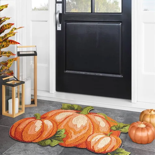 Miniatura 6 de Alfombra de calabaza de Acción de Gracias, 31 x 22 pulgadas, antideslizante, lavable, tapete de bienvenida de otoño, bonito tapete de otoño