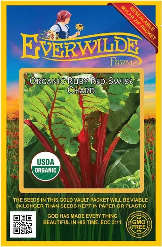 Everwilde Farms - 100 semillas de acelga orgánica rojo rubí - Paquete Gold Vault