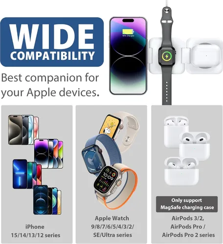 Miniatura 6 de CYBERGIANT Estación de carga Apple 3 en 1 para iPhone, Airpods iWatch, cargador de viaje para múltiples dispositivos, estación de carga plegable