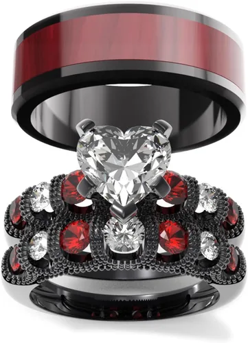 Miniatura 8 de Conjunto de dos anillos de boda para él y para ella, anillos para parejas. Anillos de compromiso para novia en acero inoxidable chapado en oro Blanco