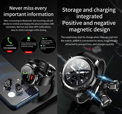 Miniatura 6 de Tuanzi JM03 2 en 1 Reloj inteligente con auriculares 1.28 "Smartwatch TWS HiFi Stereo Wireless Headset Combo Bluetooth Phone Call para Android iOS