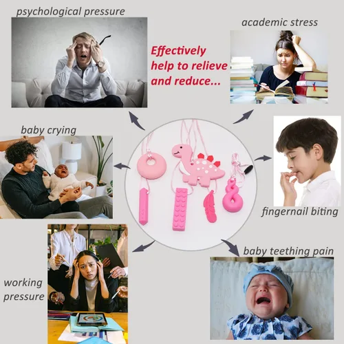 Miniatura 4 de Collar masticable para niños y niñas, paquete de 6 collares masticables sensoriales para niños autistas o adultos con TDAH, SPD, ansiedad, juguete