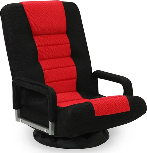 Miniatura 14 de Silla de juegos giratoria de piso con reposabrazos, sofá reclinable plegable de video con 6 posiciones ajustables, respaldo acolchado y cojín, sofá