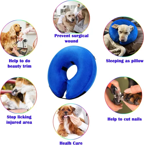 Miniatura 4 de Collar Inflable para Perros, Cono Suave para Perros Después de Cirugía, Collares Donut E Ajustables Inflables para Perros y Gatos Pequeños, Medianos