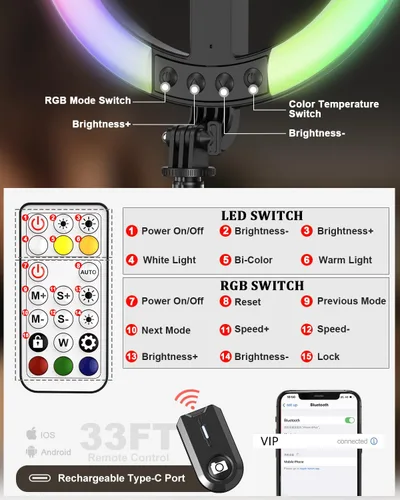 Miniatura 6 de Kit de vlogging para iPhone/Android, anillo de luz de 10 pulgadas con soporte, trípode de 74 pulgadas para iPhone con luz, micrófono, kit de inicio