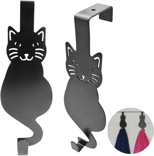 Miniatura 13 de Evelots Organizador para colgar toallas y abrigos sobre la puerta, con 4 ganchos, diseño de gatito, fácil instalación sin herramientas, hierro