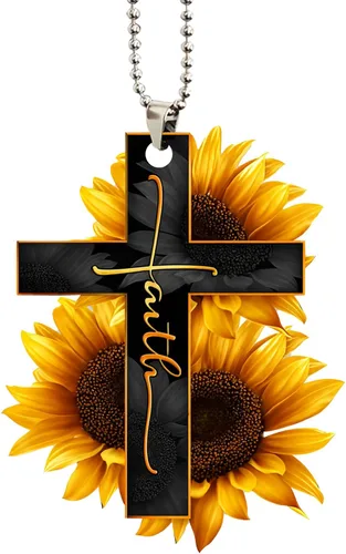 Miniatura 7 de Talataca Fe Girasol Dios Jesús Cruz Cristiana Mariposa 2D Espejo Retrovisor de Coche Plano Accesorios Adorno Árbol de Navidad Decoración Colgante