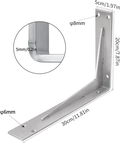 Miniatura 6 de YUMORE Soportes de estante resistentes, soporte de encimera de 1/5 pulgadas de grosor, soporte en L, soporte de metal industrial rústico negro mate