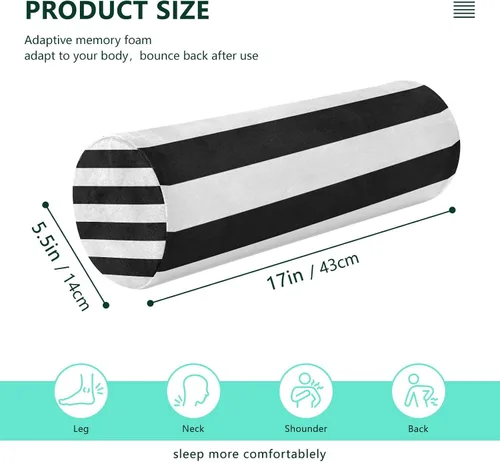 Miniatura 3 de Almohada redonda con funda a rayas blancas y negras para el cuello, almohada cervical, soporte de cuello de espuma viscoelástica para dormir