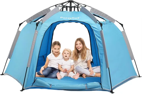 Tienda de campaña hexagonal portátil para niños con tira de luces LED para interiores, casa de juegos para niños, tienda de campaña de ensueño para