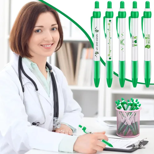 Miniatura 2 de Ctosree Bolígrafos de concientización sobre la salud mental, regalos a granel de 12 estilos de cinta verde, bolígrafos de gel retráctiles, tinta