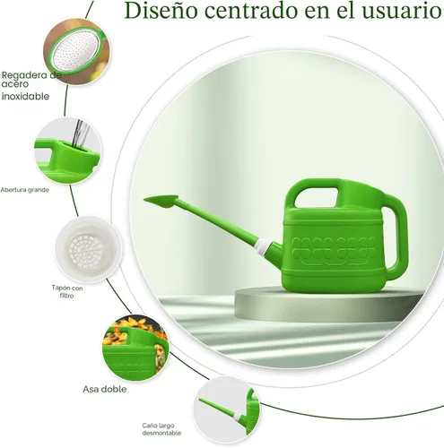 Miniatura 5 de Qilebi - Regadera de 2 galones para plantas de exterior, regaderas con pico largo extraíble y cabeza rociadora de acero inoxidable, regadera grande