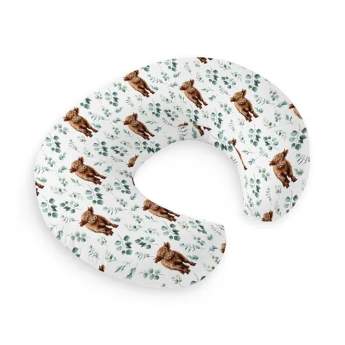 HawSkgFub Highland Cow - Funda de almohada de lactancia con hojas de eucalipto para bebé, niño, animal de granja occidental de cuerno largo, vaca