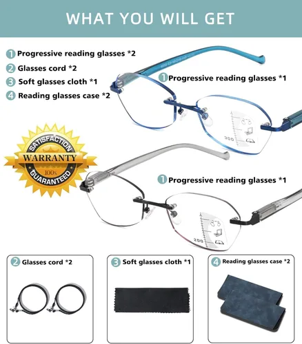 Miniatura 7 de Multifocus Gafas de lectura para mujer, progresivas, multifocales, sin marco, sin línea, lector bifocal, luz azul, diseño de computadora, lentes