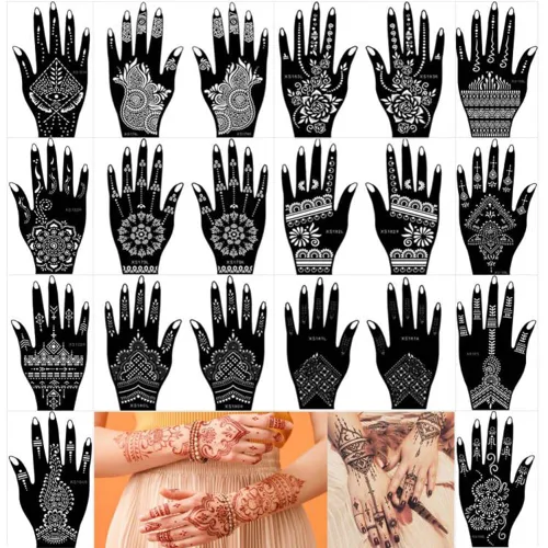 XMASIR 20 hojas de plantillas de tatuaje de henna para mano, plantillas temporales de tatuaje de aerógrafo, calcomanías de tatuaje árabe, plantillas