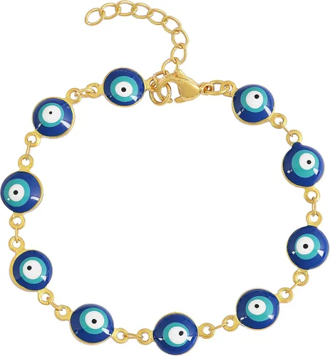 Miniatura 3 de Edforce Stainless Steel Pulsera de abalorios para mujer esmaltada protección contra el mal de ojo ajustable 7 pulgadas 1 pulgada extensor Esmalte