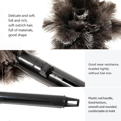 Miniatura 3 de Plumero Retráctil de Pluma de Avestruz para Limpieza, Plumero de Plumas Esponjoso y Natural con Mango Retráctil, Suministros de Limpieza de Mano