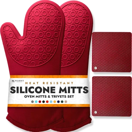 Miniatura 16 de Guantes de horno de silicona con forro de algodón acolchado – profesional resistente al calor olla de cocina soportes – 1 par 2-Turquesa