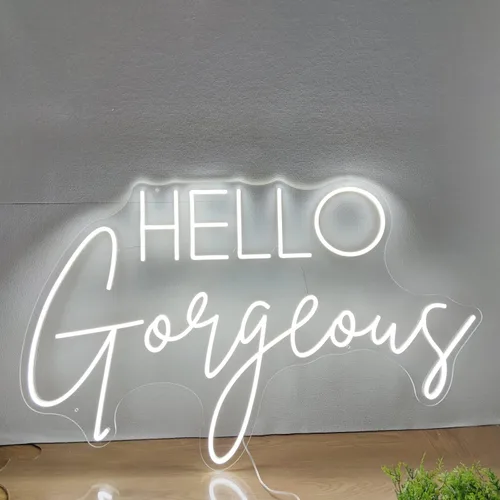 Miniatura 10 de Letreros de neón Hello Gorgeous para decoración de pared, letrero de 13.8 * 13.8 pulgadas de luz rosa para boda, decoración de compromiso