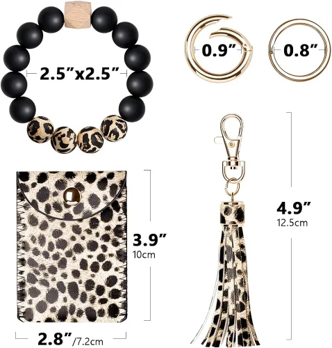 Miniatura 6 de UpUDo Llavero pulsera de silicona, pulsera con cuentas de silicona con cartera para tarjetas, llavero elástico para mujer