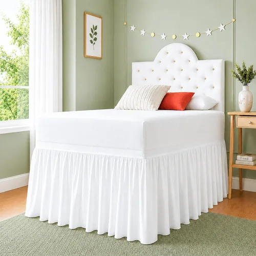 Falda de Cama para Dormitorio Cottingon, 100% Microfibra, Blanca, Individual XL - 76 cm de Caída