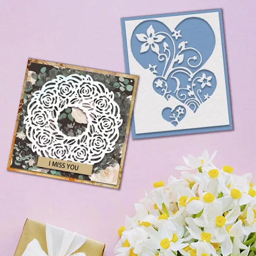 Miniatura 3 de Estivaux 2 piezas de marcos de corona de flores troqueladas para hacer tarjetas, juegos de troqueles de flores de primavera, vides, hojas