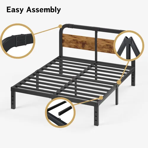 Miniatura 7 de ZIYOO Base de cama Queen de 14 pulgadas con cabecero, marco de cama de plataforma resistente, no necesita somier, sin ruido, espacio
