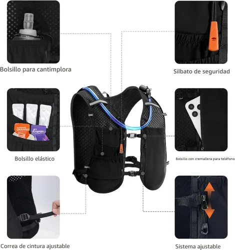 Miniatura 4 de ECOHUB Chaleco de Hidratación para Correr, Mochila Ligera y Transpirable con Bolsa de Agua de 2L Mochila de Día para Senderismo, Trail Running