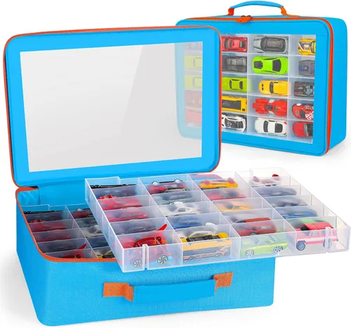 Miniatura 9 de Organizador de juguetes. 72 compartimentos. Caja de almacenamiento de juguetes compatible con autos Hot Wheels, autos Matchbox, mini juguetes