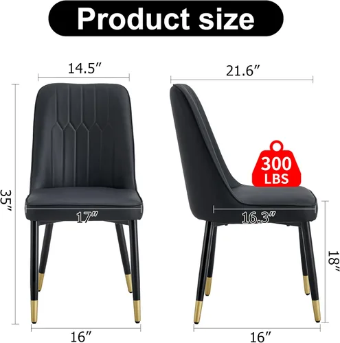 Miniatura 3 de Juego de 2 sillas de comedor, sillas de comedor modernas, equipadas con cojines de respaldo de cuero PU y patas de metal negro, adecuadas