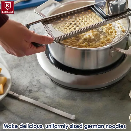 Miniatura 7 de Spaetzle Maker de acero inoxidable de alta calidad con mango de agarre cómodo, cuchara de colador de araña de acero inoxidable con cepillo