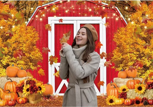 Miniatura 4 de Telón de fondo rojo de cosecha de otoño de 7 x 5 pies para fotografía, otoño, calabaza, hojas de arce, fondo de día de Acción de Gracias, baby
