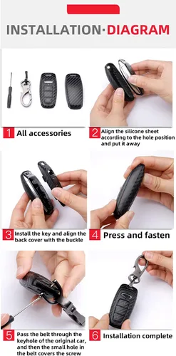 Miniatura 9 de SANRILY Funda para llavero con patrón de fibra de carbono mate 3D para Audi A4 Q7 Q5 TT A3 A6 SQ5 R8 S5 Accesorios Llavero sin llave con llavero