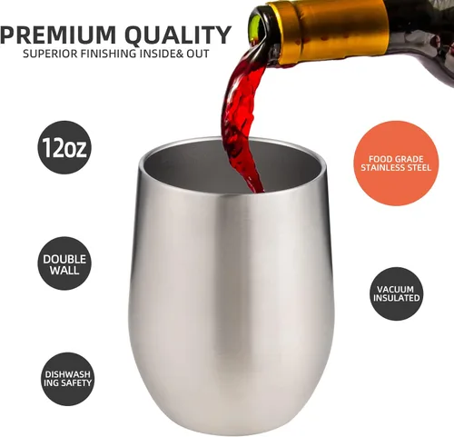 Miniatura 2 de Vaso de vino aislado de 12 onzas con tapa y pajita, vaso de vino de acero inoxidable sin tallo de doble pared, vaso de vino al vacío a granel