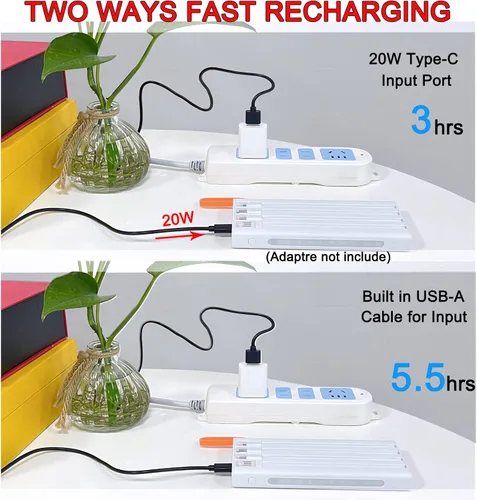 Miniatura 4 de Cargador portátil con cables integrados, banco de energía Mandarooker de 10000 mAh con lámpara LED, carga rápida, USB C, batería externa, cargador