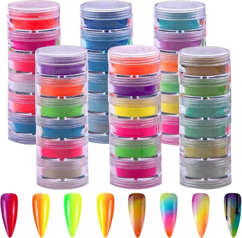 Miniatura 9 de Duufin 36 colores de pigmento de uñas en gel acrílico pigmentos coloridos luminosos iridiscentes con purpurina perlado de alto brillo halo en polvo