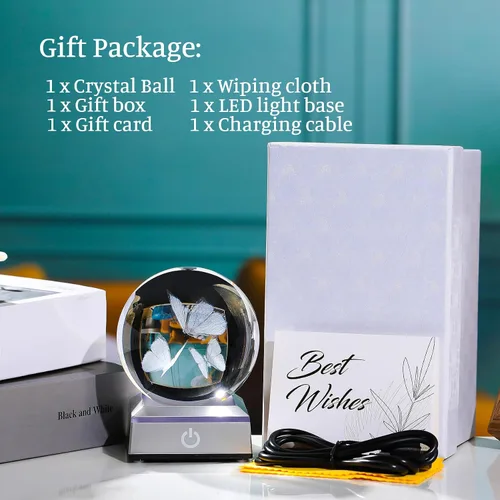 Miniatura 8 de Movdyka Figura de bola de cristal de mariposa 3D, regalos de mariposas de vidrio para mujeres, mamá, mejores amigas, luz nocturna, estatua